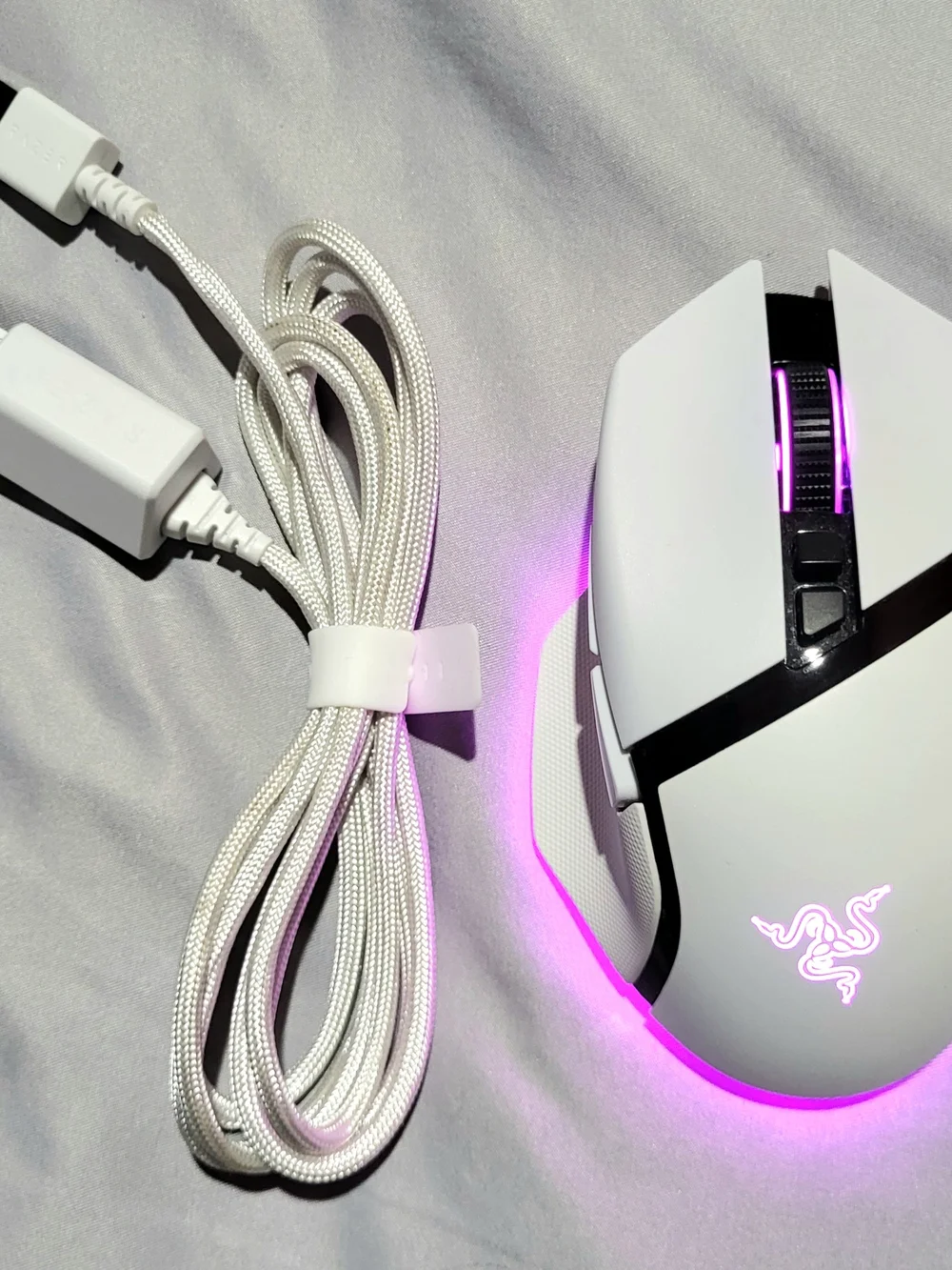 Razer White Gaming Mouse with Cyan RGB Lighting